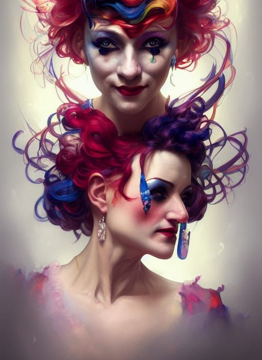 Beautiful Circus Clown Portrait in Artgerm Style