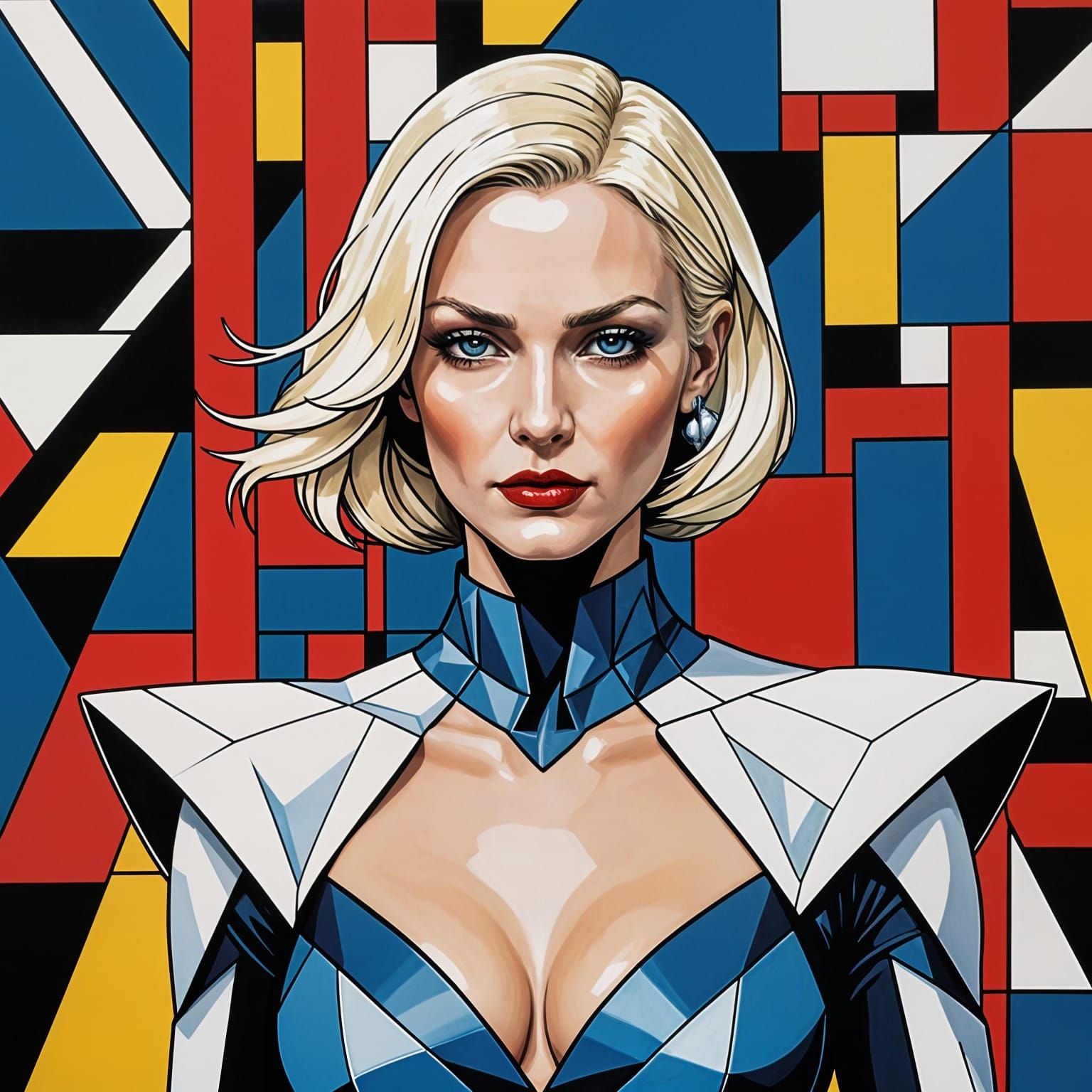 Emma Frost in the Style of Piet Mondrian