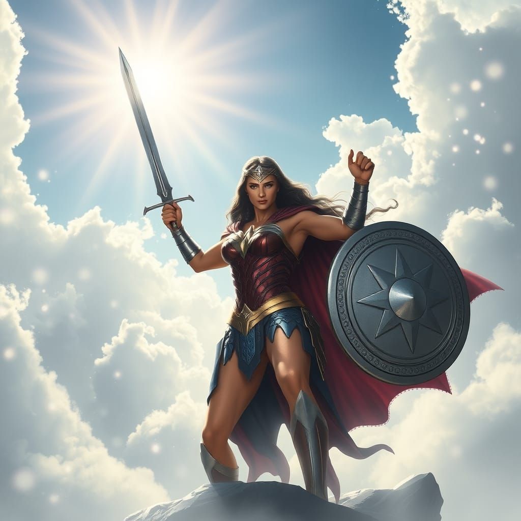 Norse God Wonder Woman in Ethereal Setting