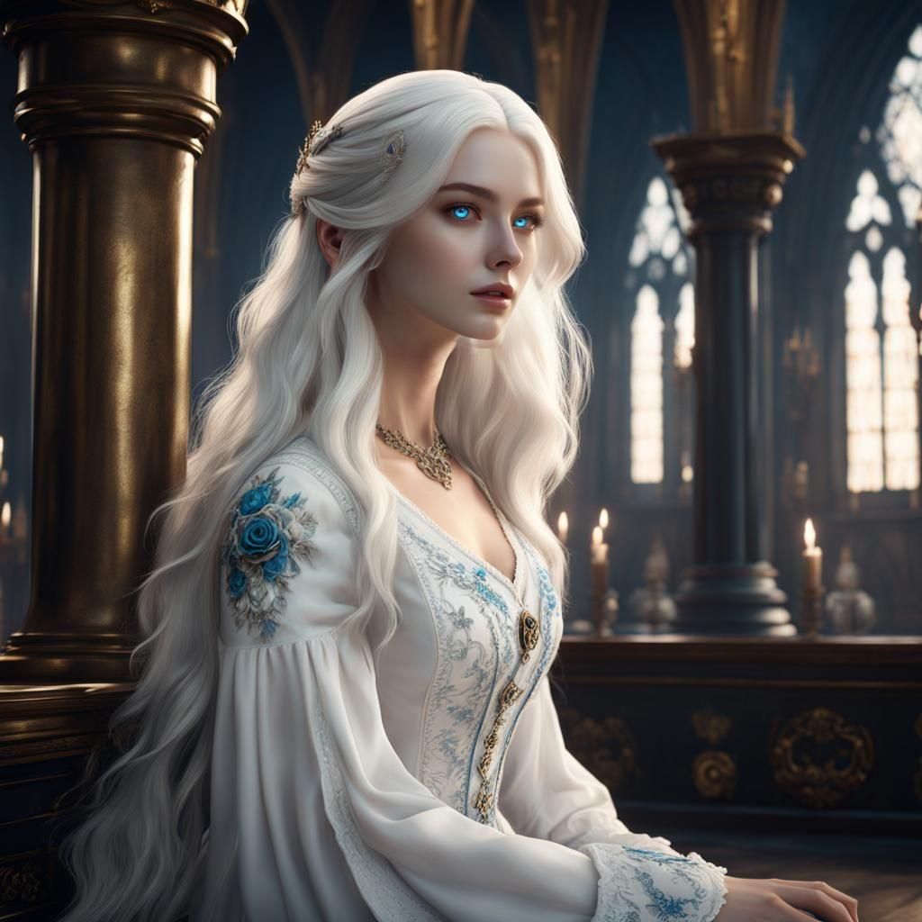 Victorian Girl with White Hair at Hogwarts