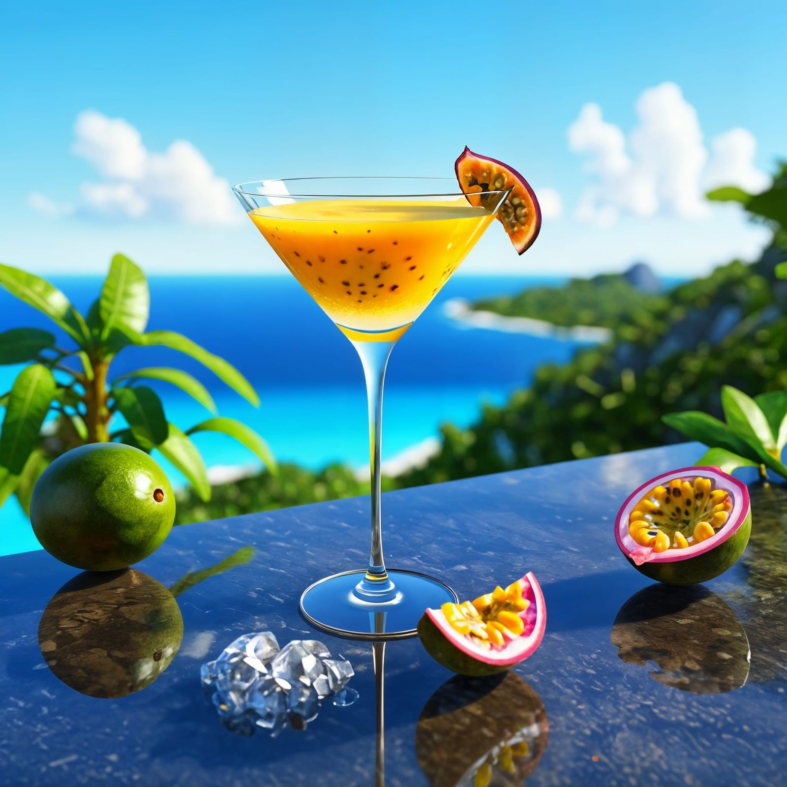 Hyperrealistic Passion Fruit Martini with CryEngine Water Ef...