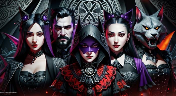 Noir Monster Grid Illustration in Mixed Media