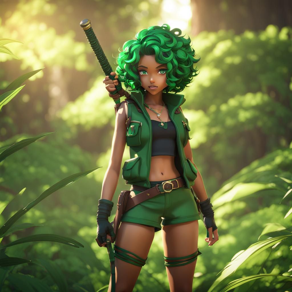 Anime Girl with Leaf Lasso, 3D Shading