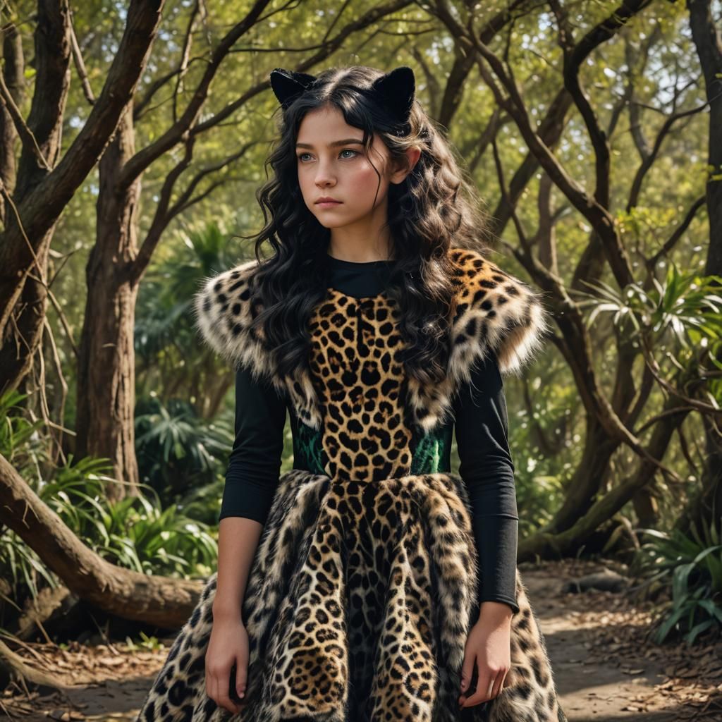 Girl with Panther Ears in Hyperrealistic Style