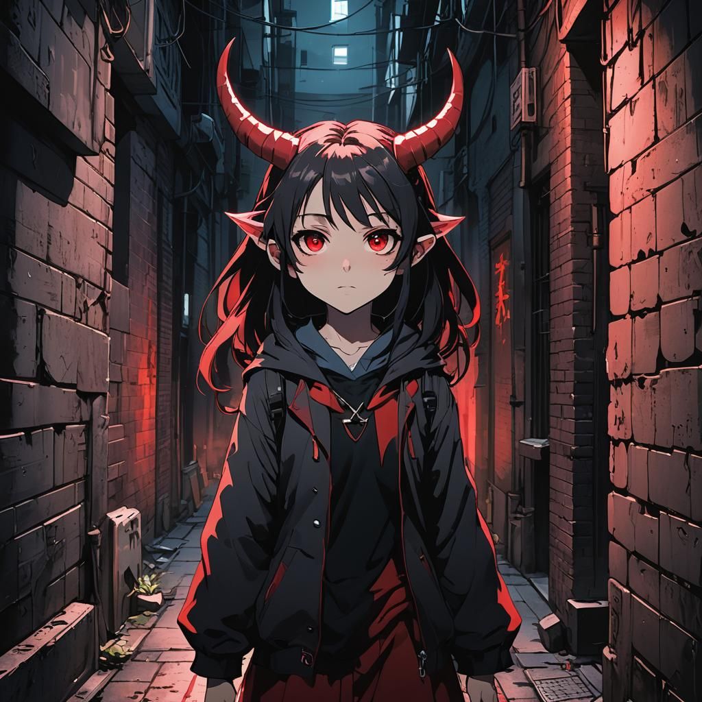 Demonic Girl in Dark Alley: Manga Illustration