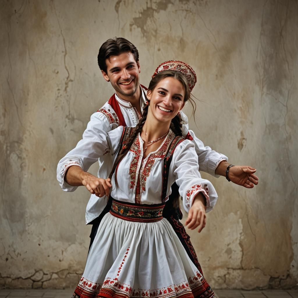 Serbian Couple Dancing: Professional Studio Portrait