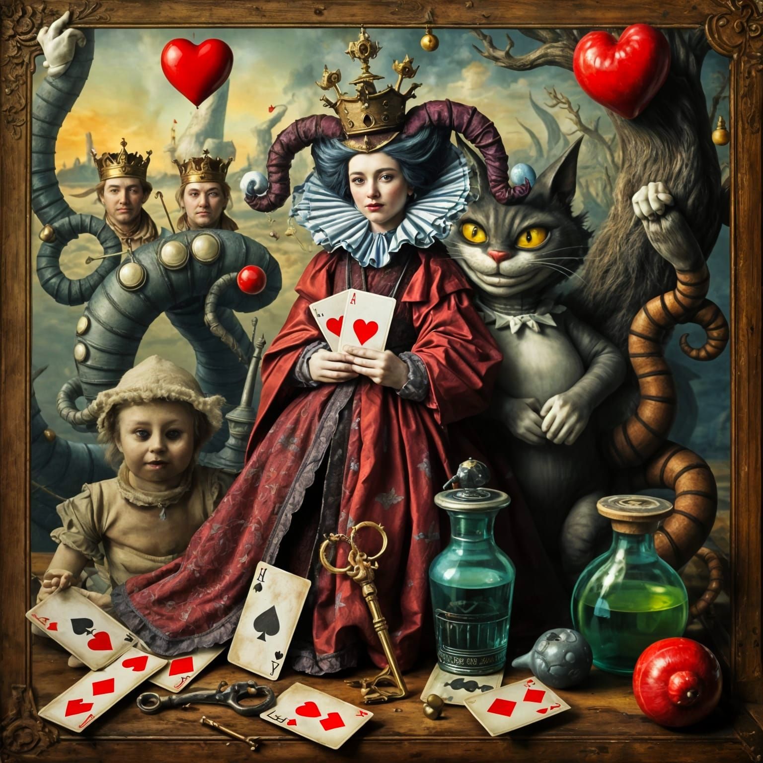 Queen of Hearts in Hieronymus Bosch Surreal World