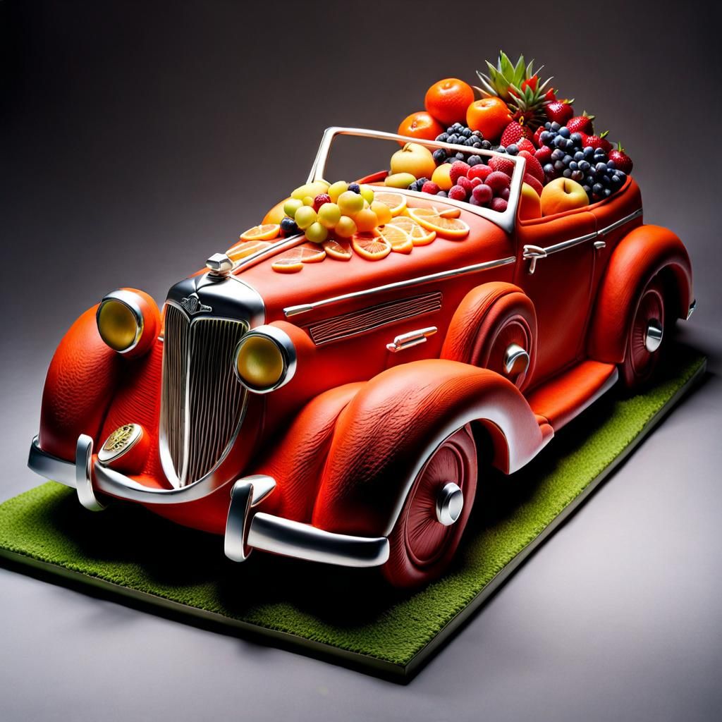 Cake Food Sculpture of a Vintage Roadster