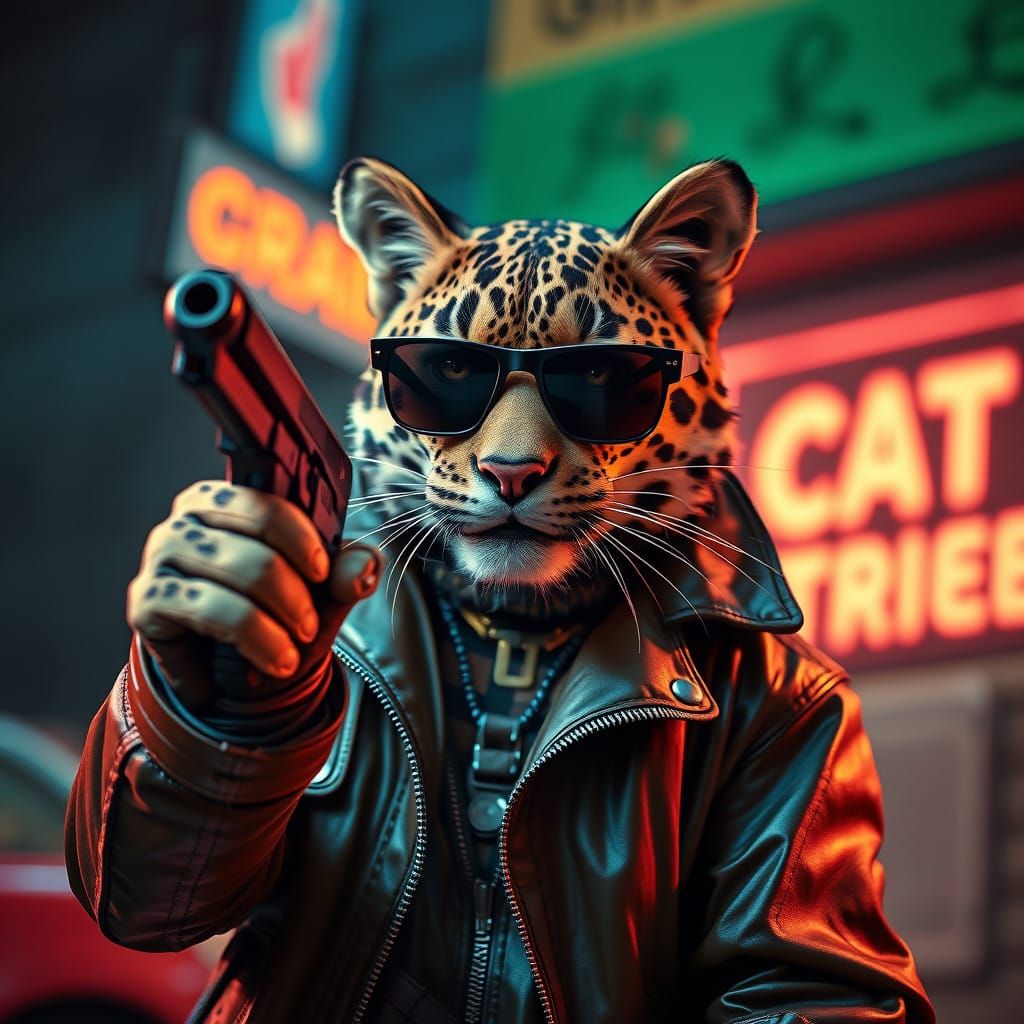 Leopard Gangster in a Neon Urban Jungle