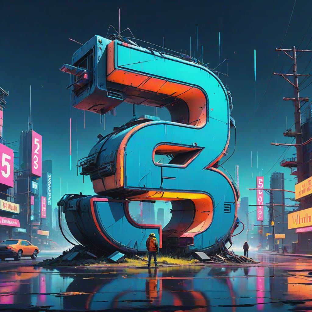 Futuristic Number 5 in Neon Accents and Metallic Sheens