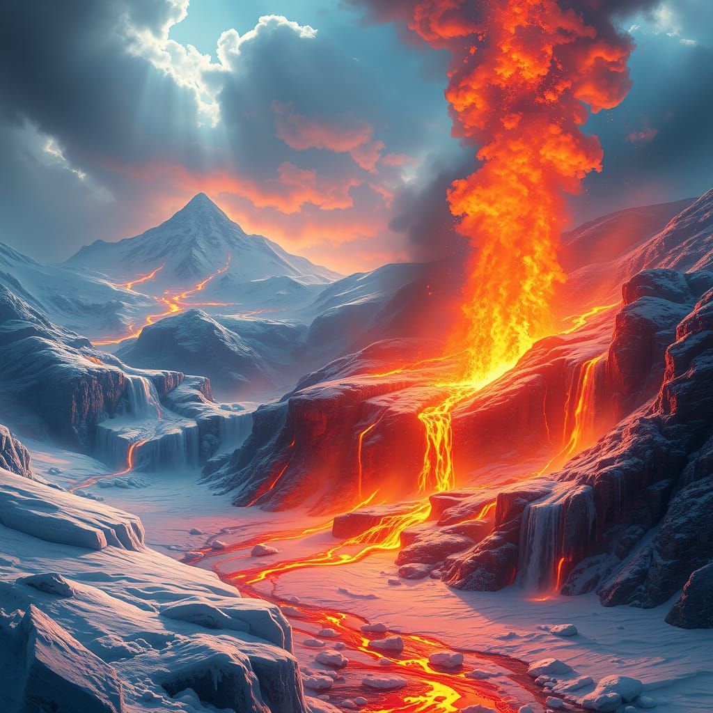 Fiery and Frozen World: Hyperrealistic Concept Art