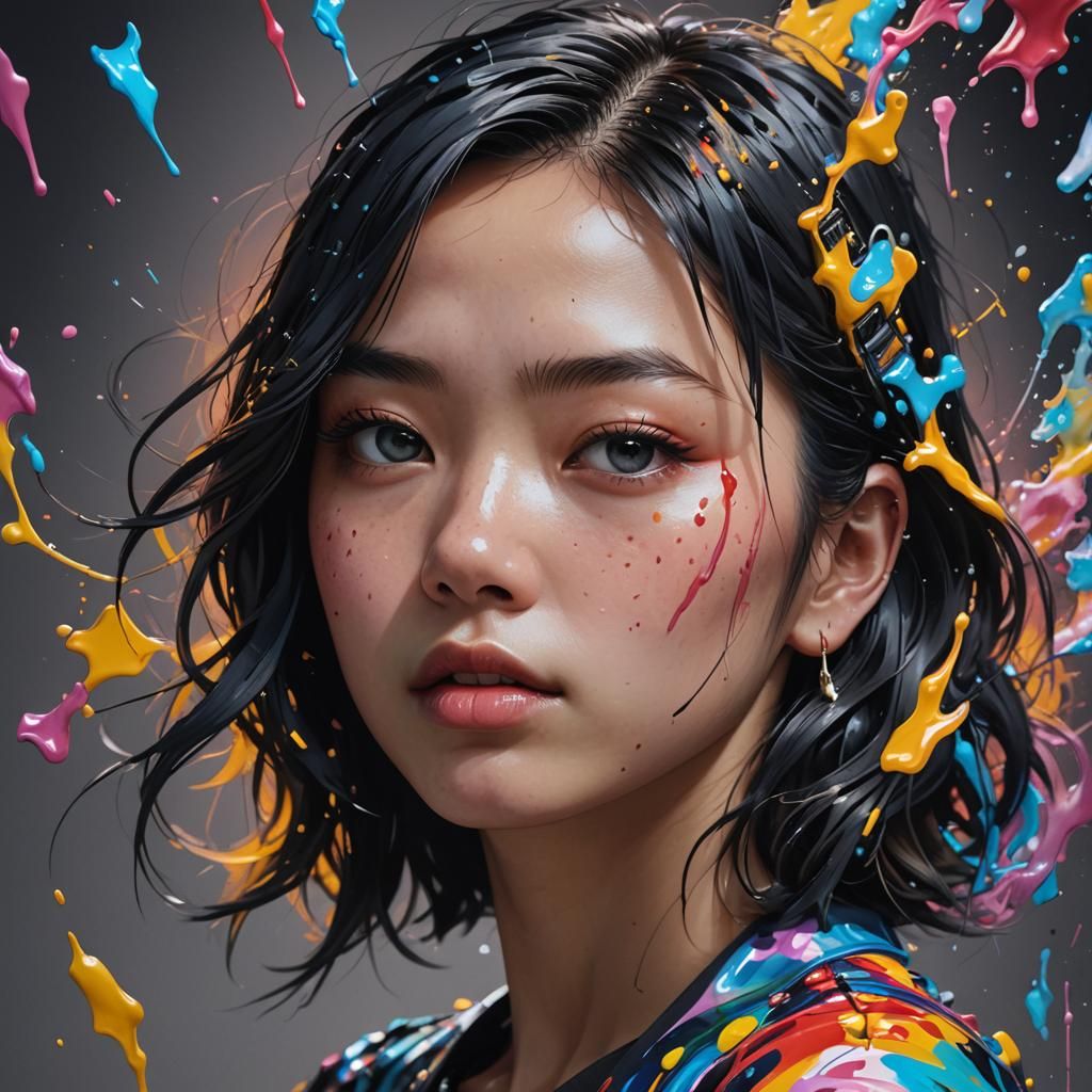 Dramatic Black Animal Portrait in Splash Art Style