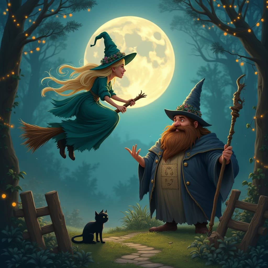 Enchanted Forest Romance: Whimsical Couple in Deep, Matte Pa...