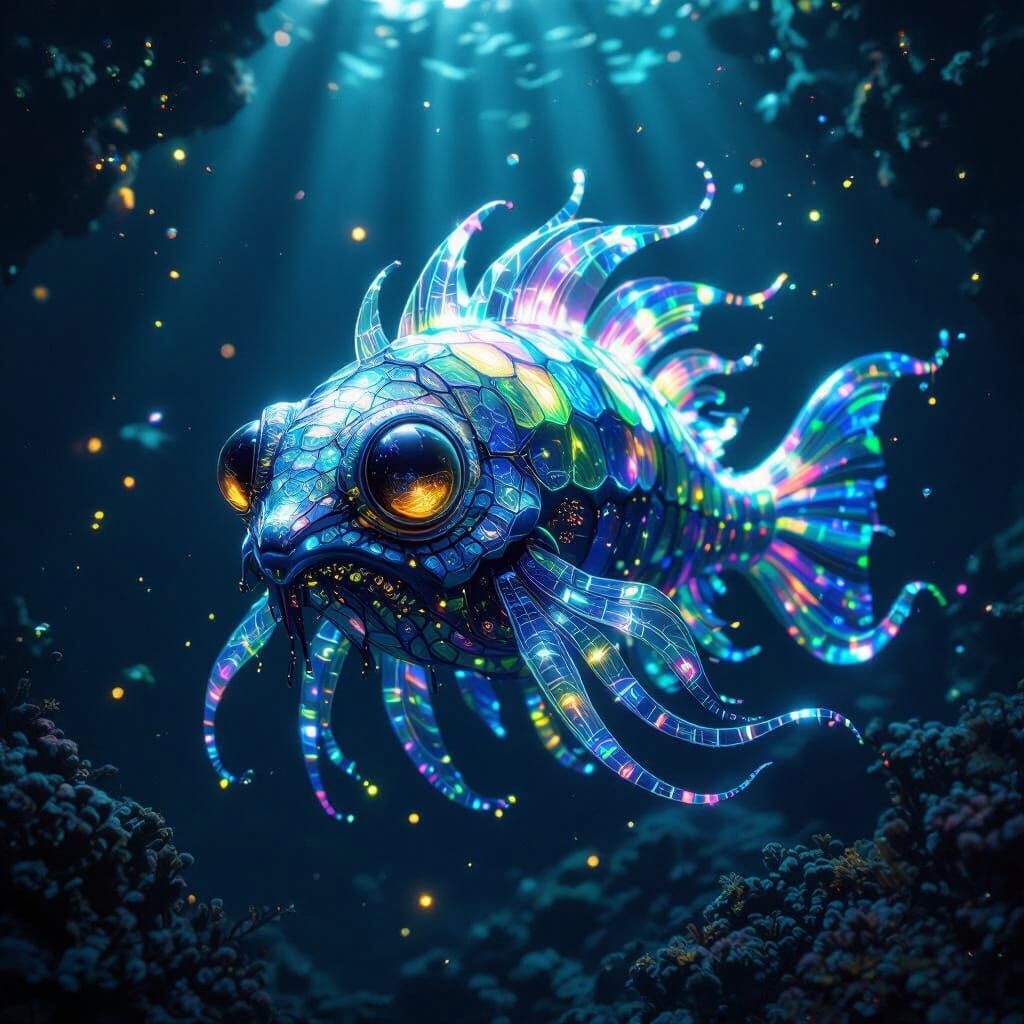 Fantastical Bioluminescent Deep-Sea Creature in 3D Render