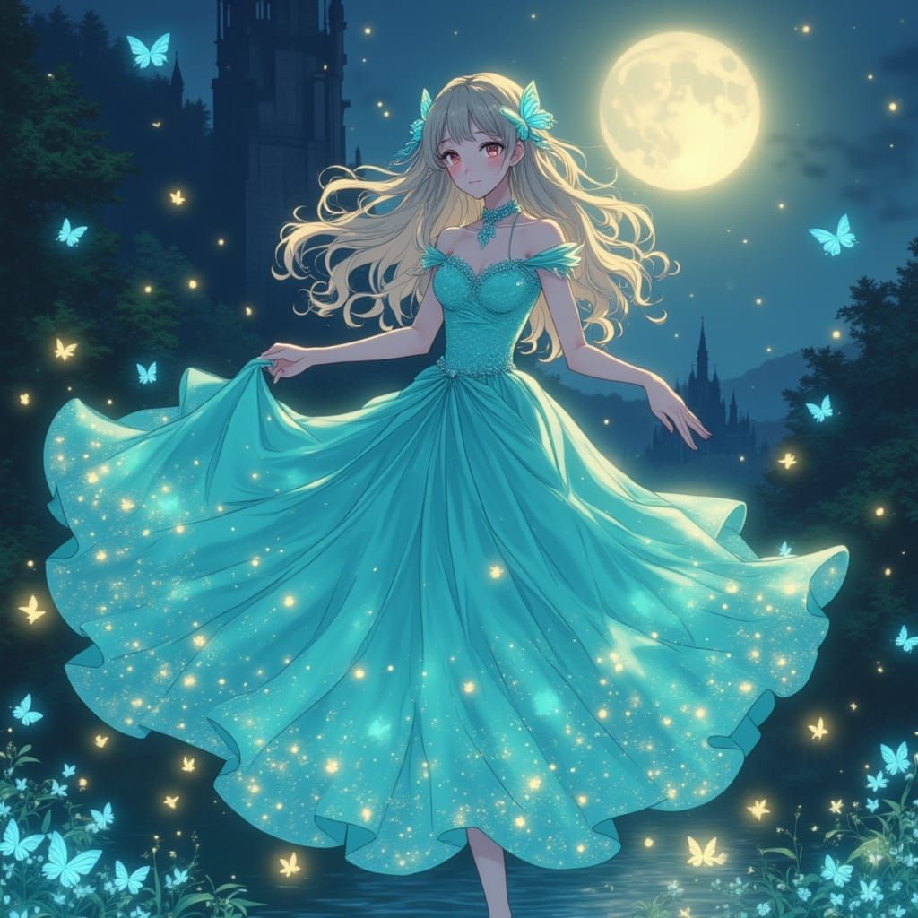 Anime Girl in Moonlight, Ghibli Style