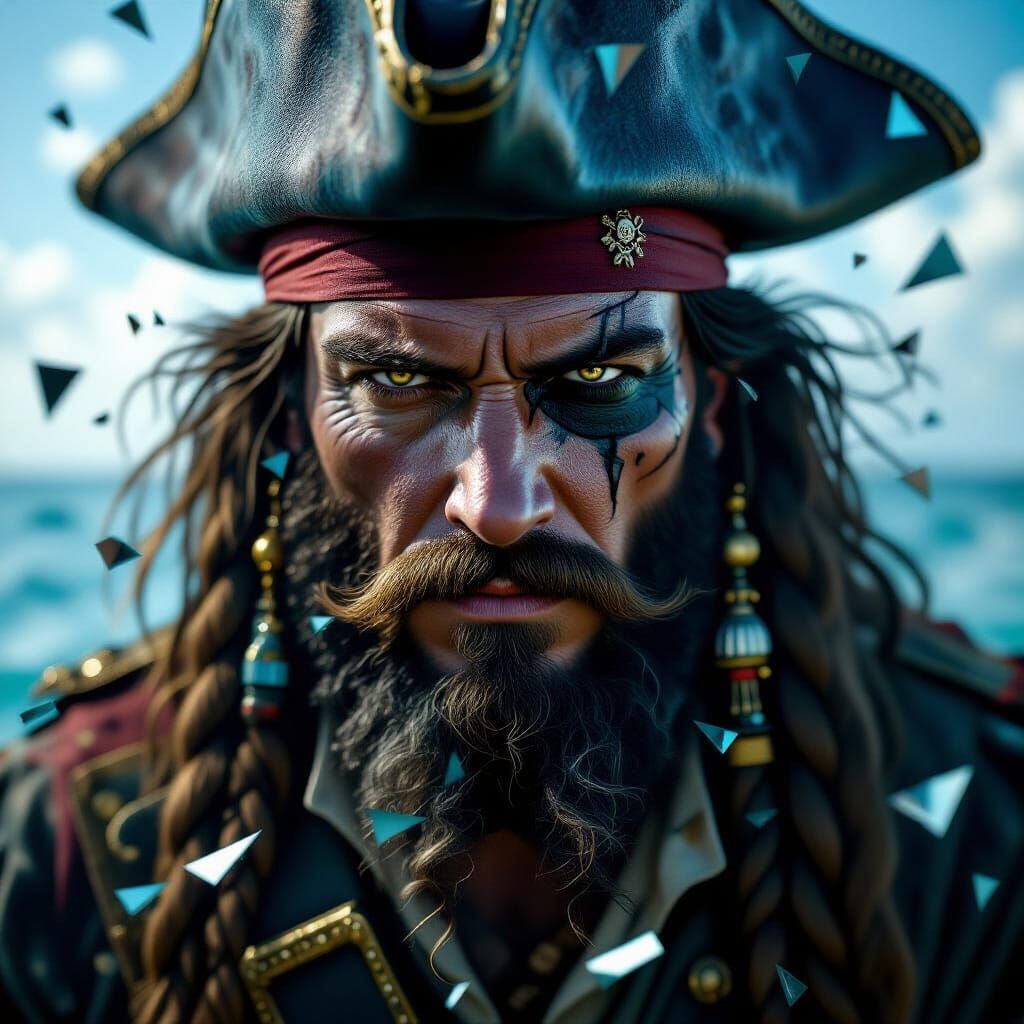 Pirate Captain Portrait in Shattered Mirror Kaleidoscope