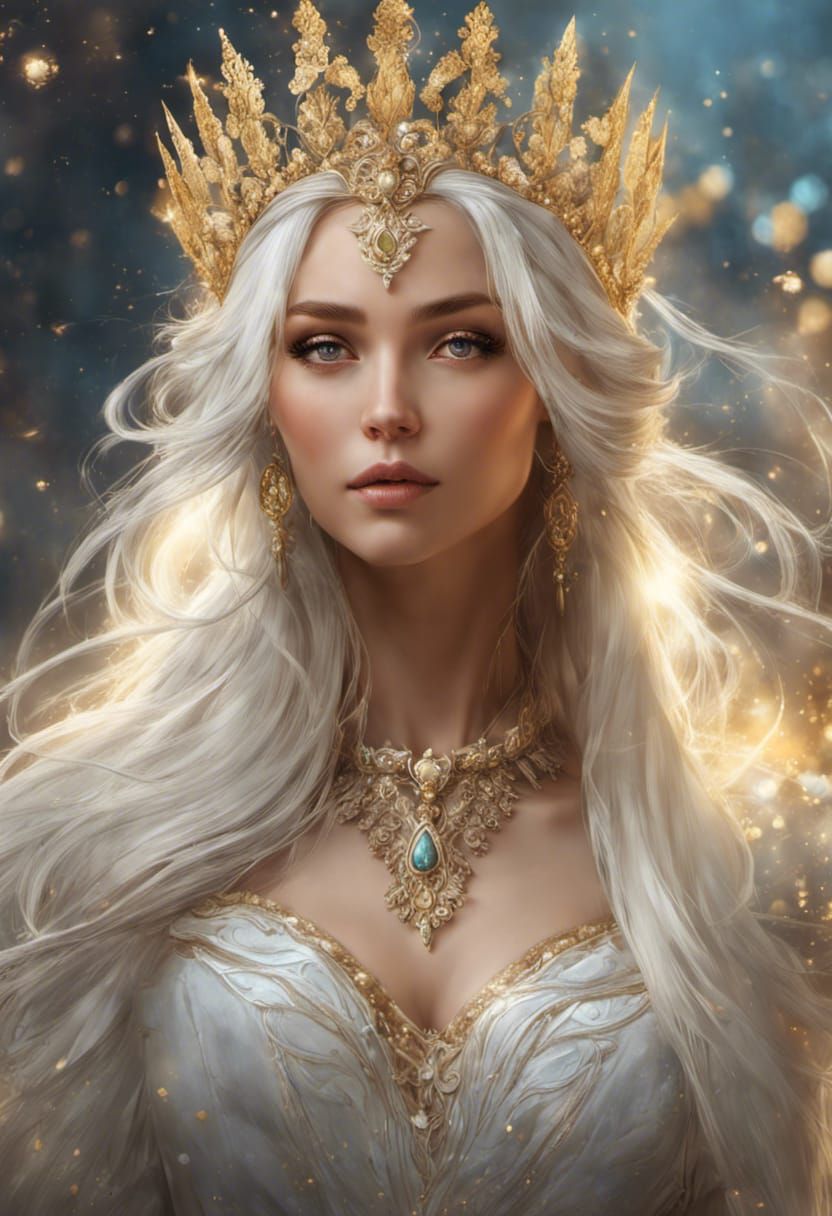 Elven Princess with White Hair and Gold Tiara