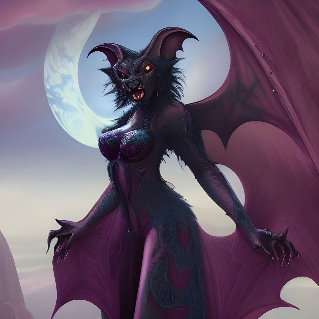 Beautiful Feminine Werebat Fantasy Concept Art