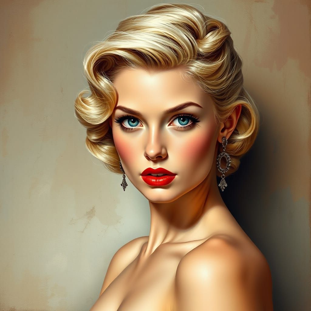 Stunning 1950s Pin-Up in Art Nouveau Style