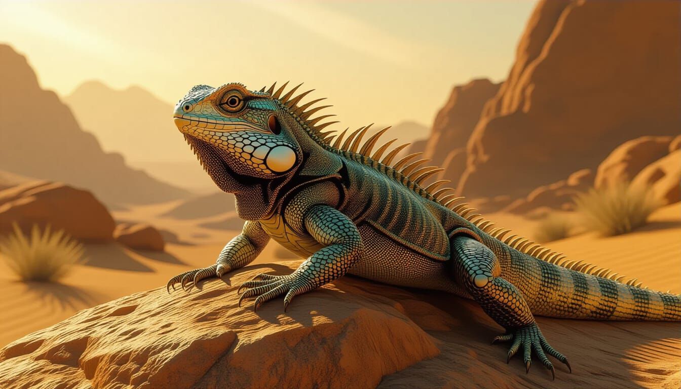 Armored Desert Lizard in Dark Fantasy Style