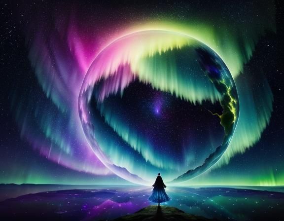 Magical Aurora Merging in Mind's Abyss: 3D Art