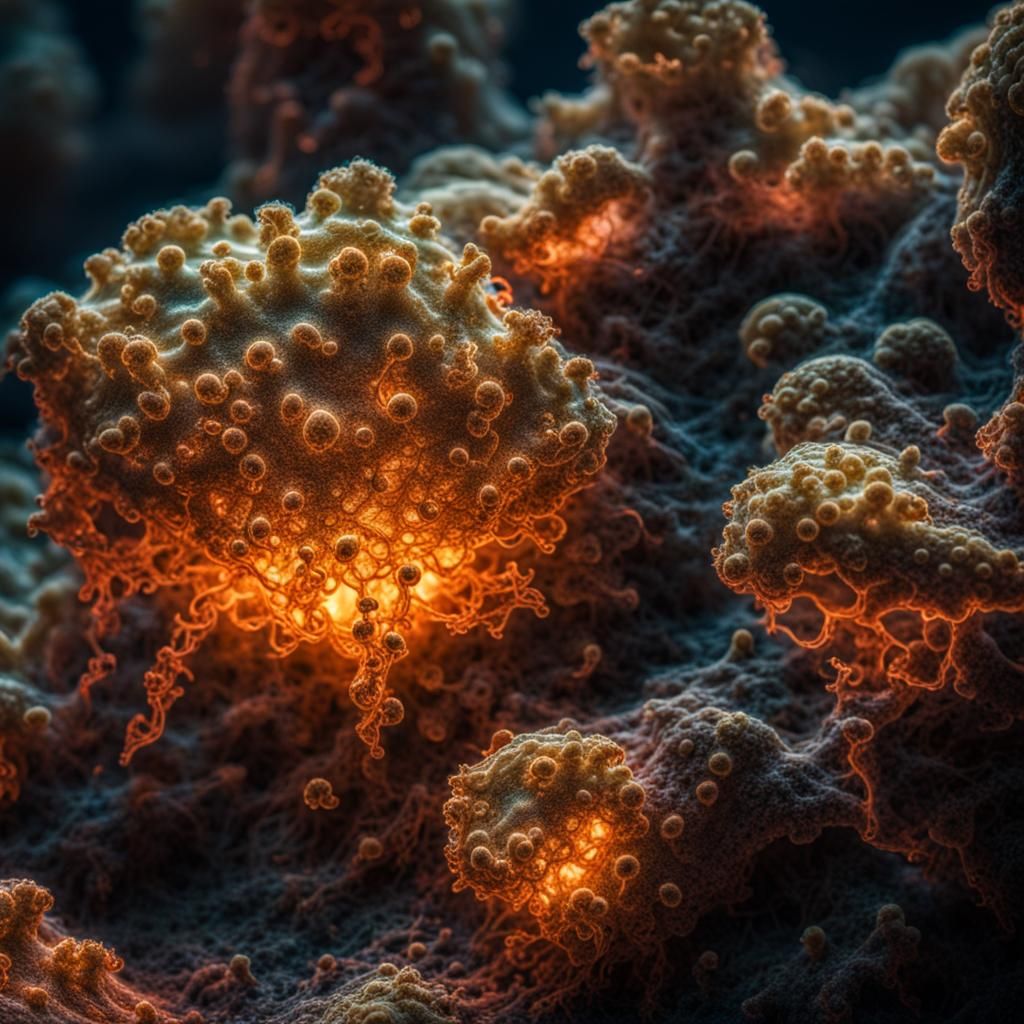 Glowing Amoebas in Hyperrealistic Style