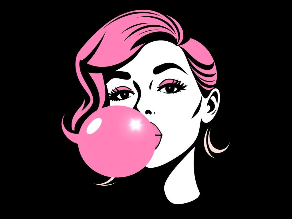 Stylized Pink Portrait Blowing Bubblegum in Pop Art