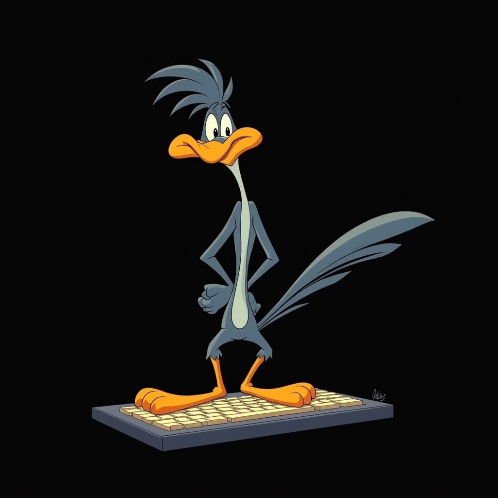 Gold Outline Roadrunner on Computer Keyboard in Retro Futuri...