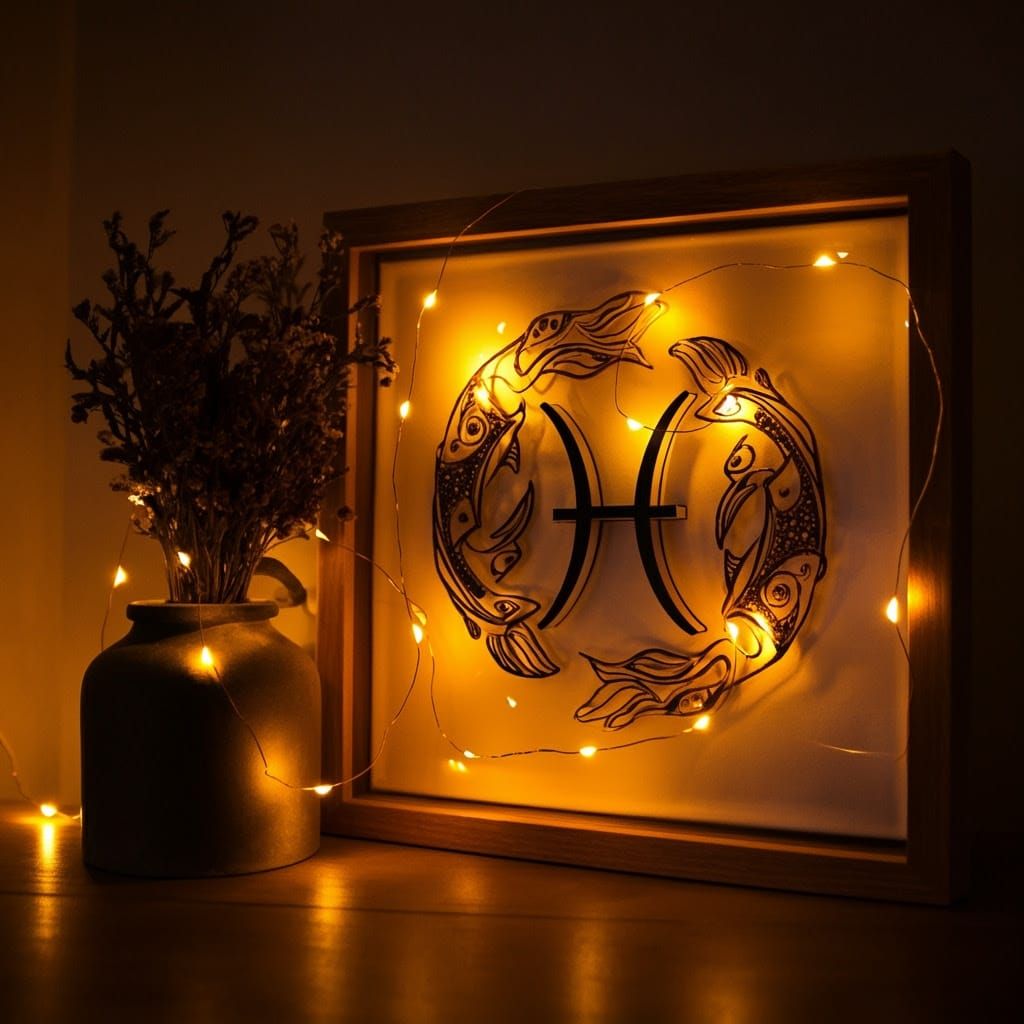 Mystical Pisces Sign Illuminated by Fairy Lights