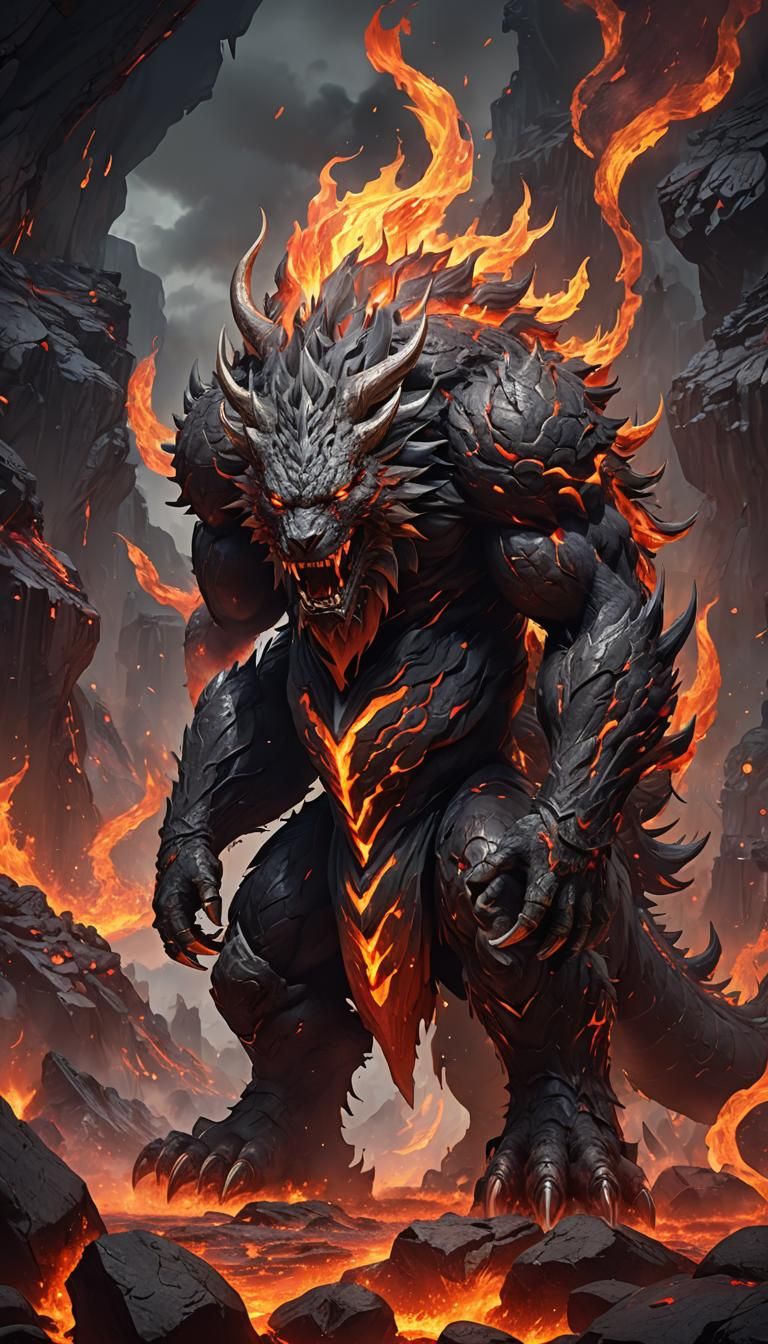 Fiery Lava Beast in Anime Style