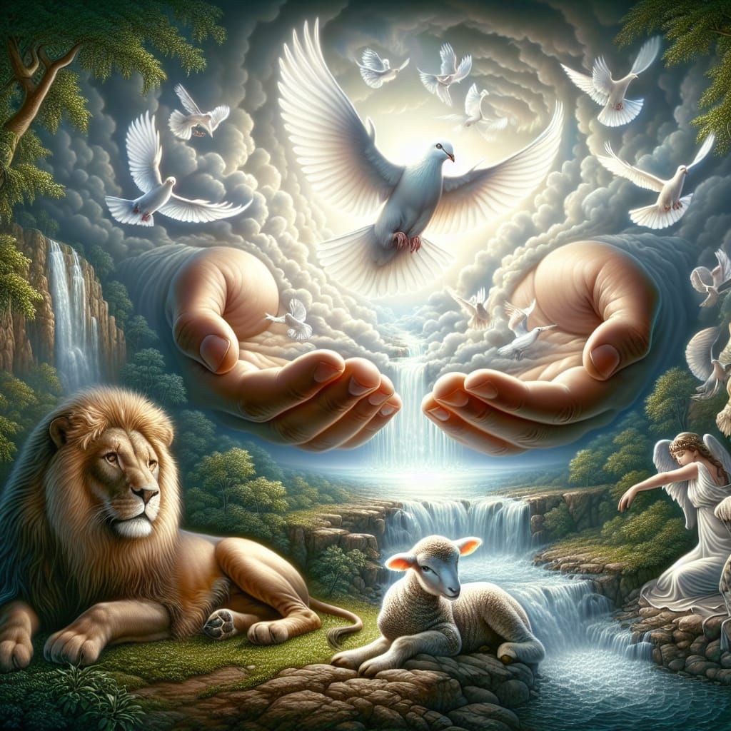 Peaceful Dove Release with Lion and Lamb