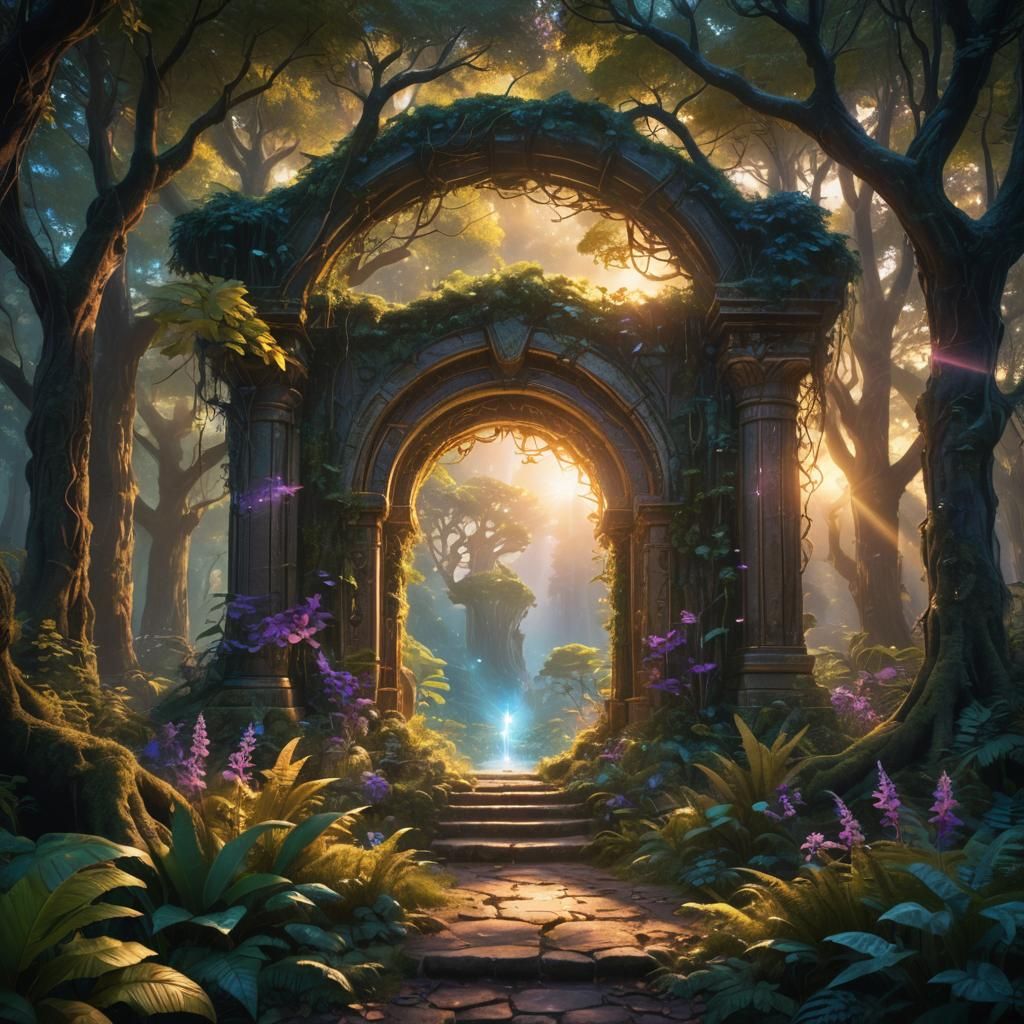 Glowing Portal in a Mystical Forest: Fantasy Art