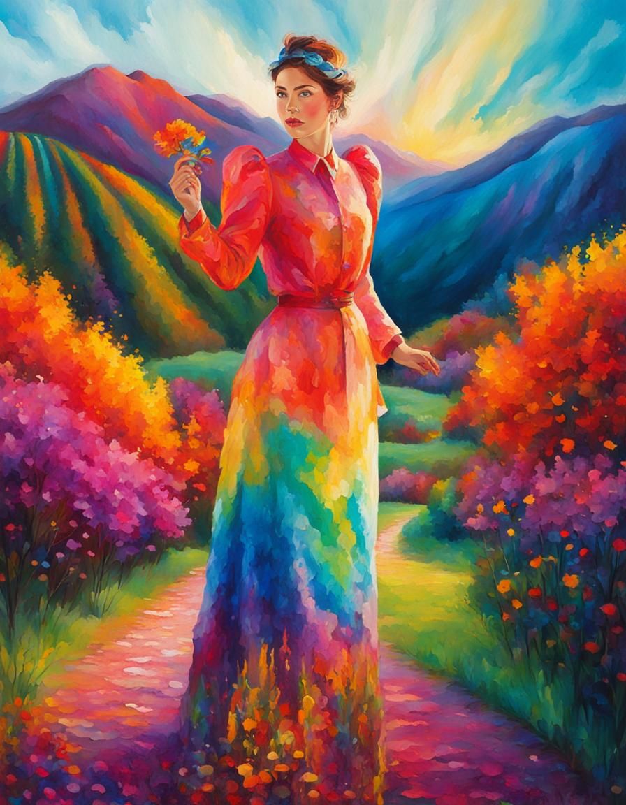 Impressionist Portrait with Fantasy Landscape