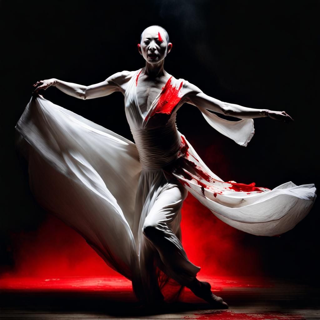 Cracked Porcelain Butoh Dancer in Dramatic Lighting