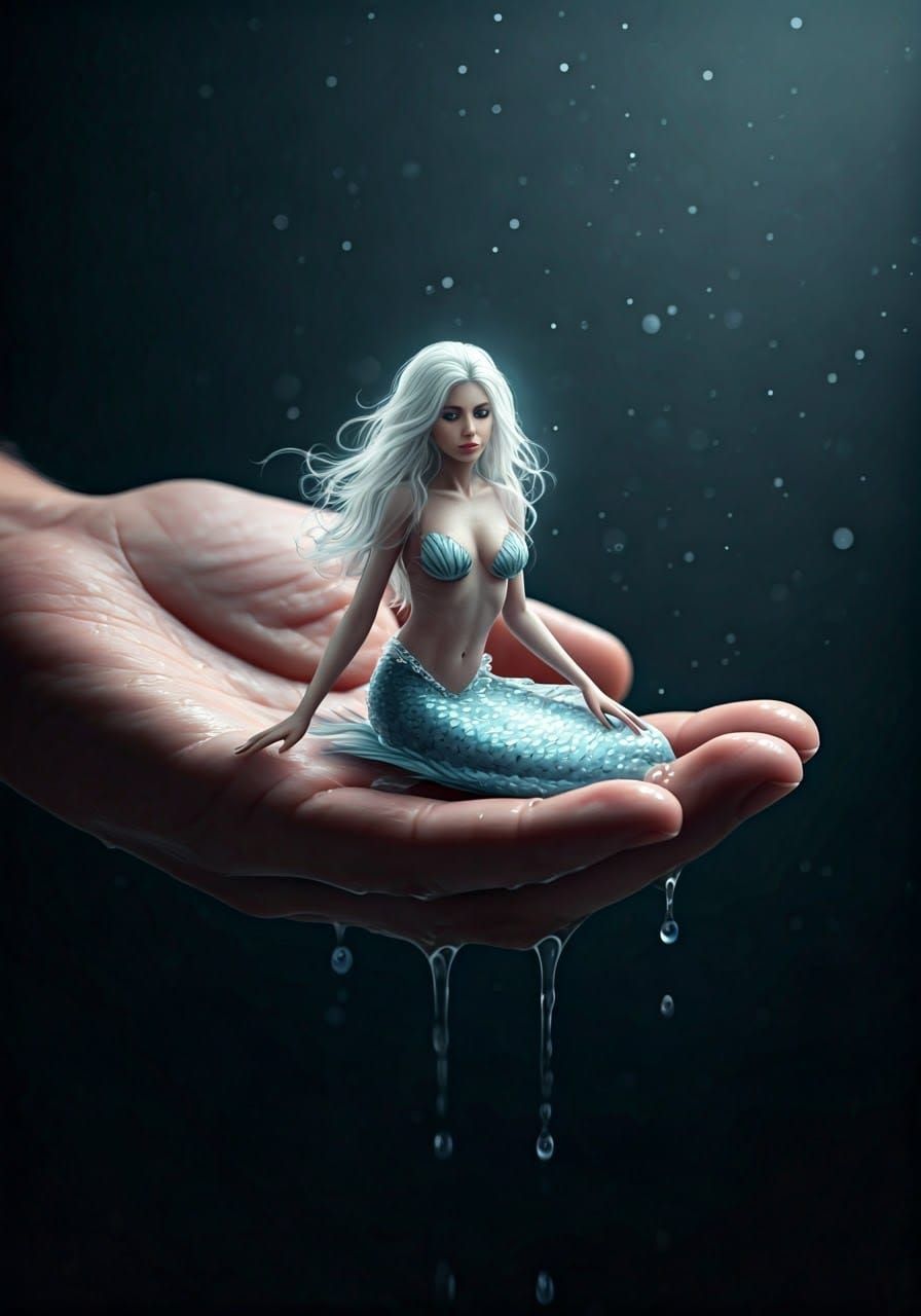 Hyperrealistic Tiny Mermaid in Hand