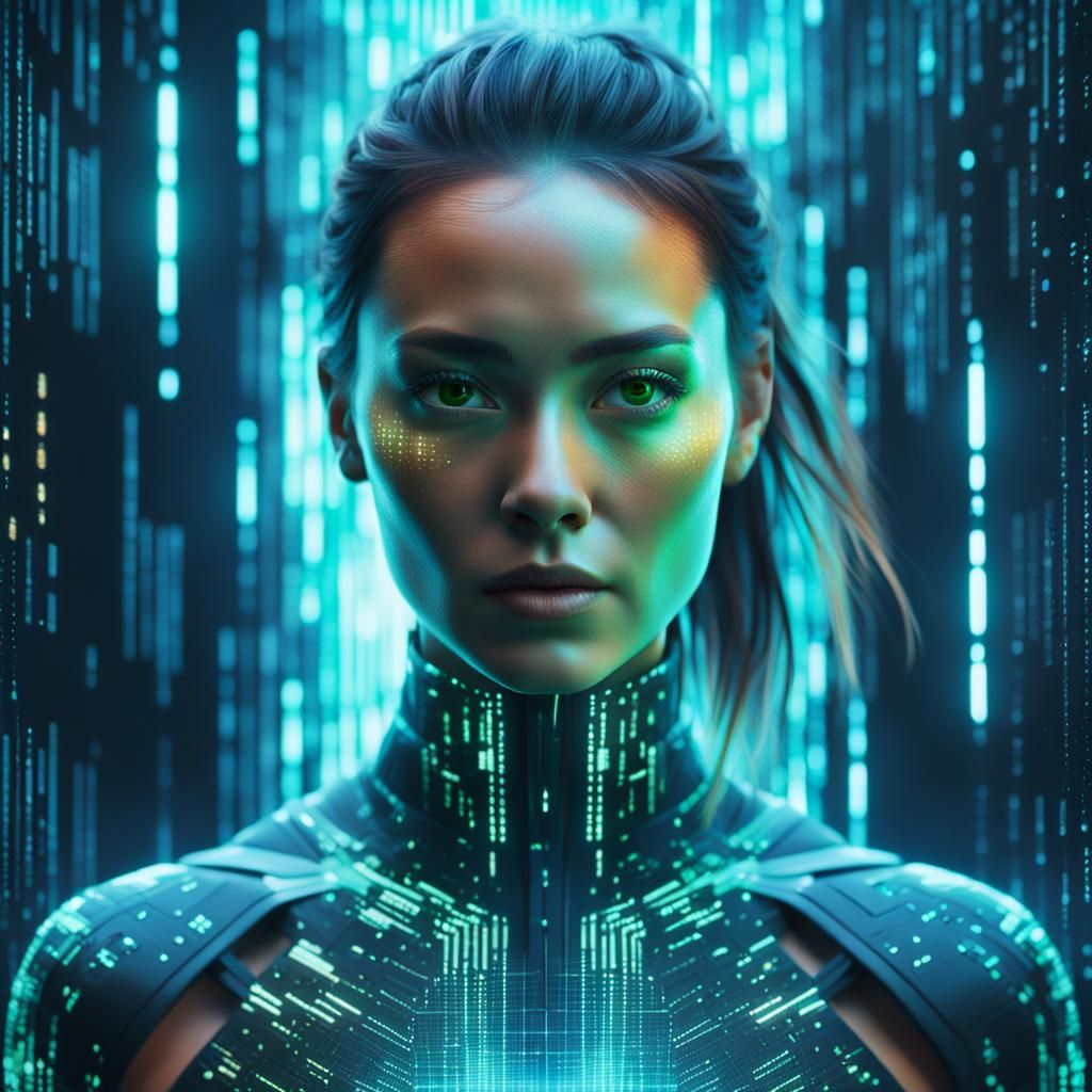 Gorgeous Woman in Glitching Multiverse Matrix