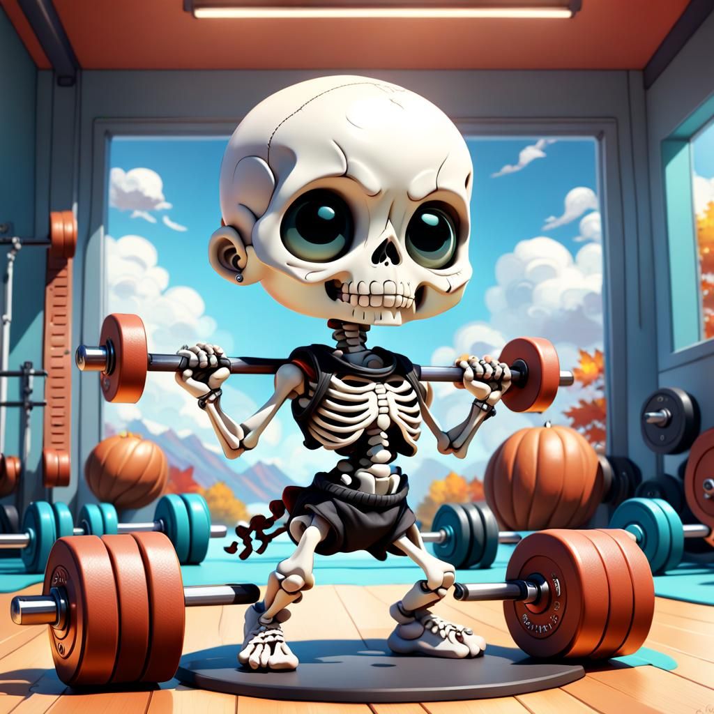 Chibi Skeleton Baby Training in Cloudy Room