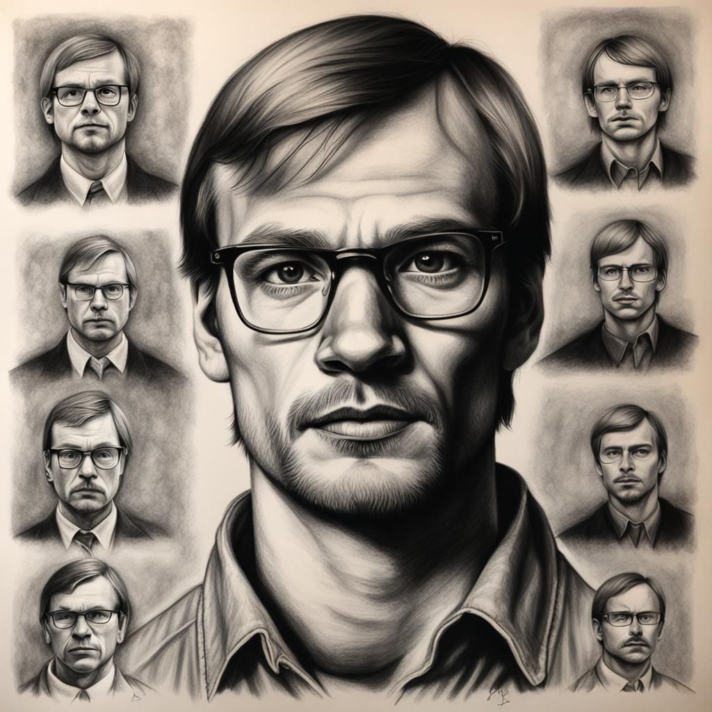 Hyperdetailed Charcoal Portrait of Jeffrey Dahmer