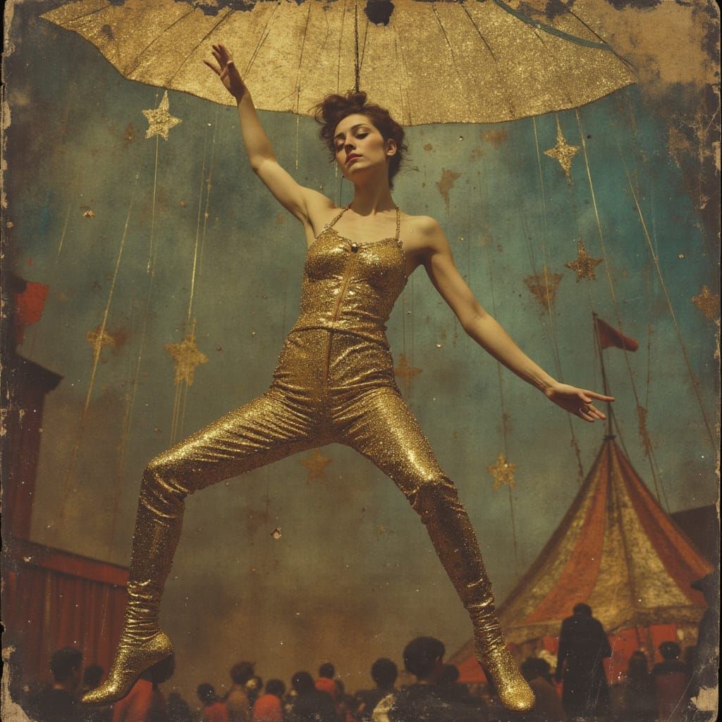 Bandit Burlesque Acrobat Suspended in Mid-Air