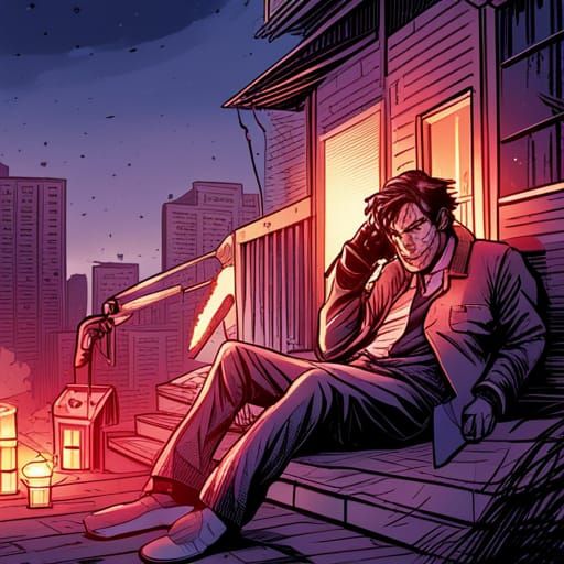 Irritated Psychopath on Patio: Comic Book Art