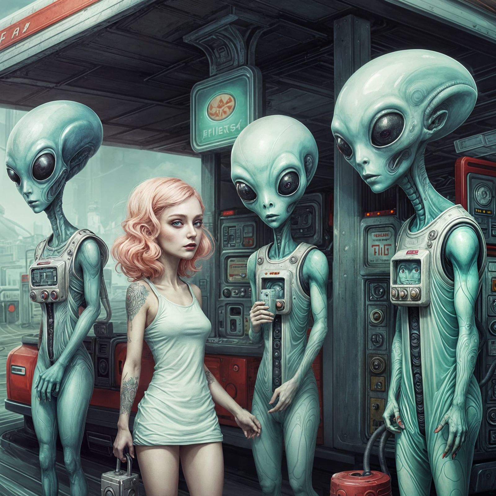 Surreal Alien Gas Station Digital Masterpiece