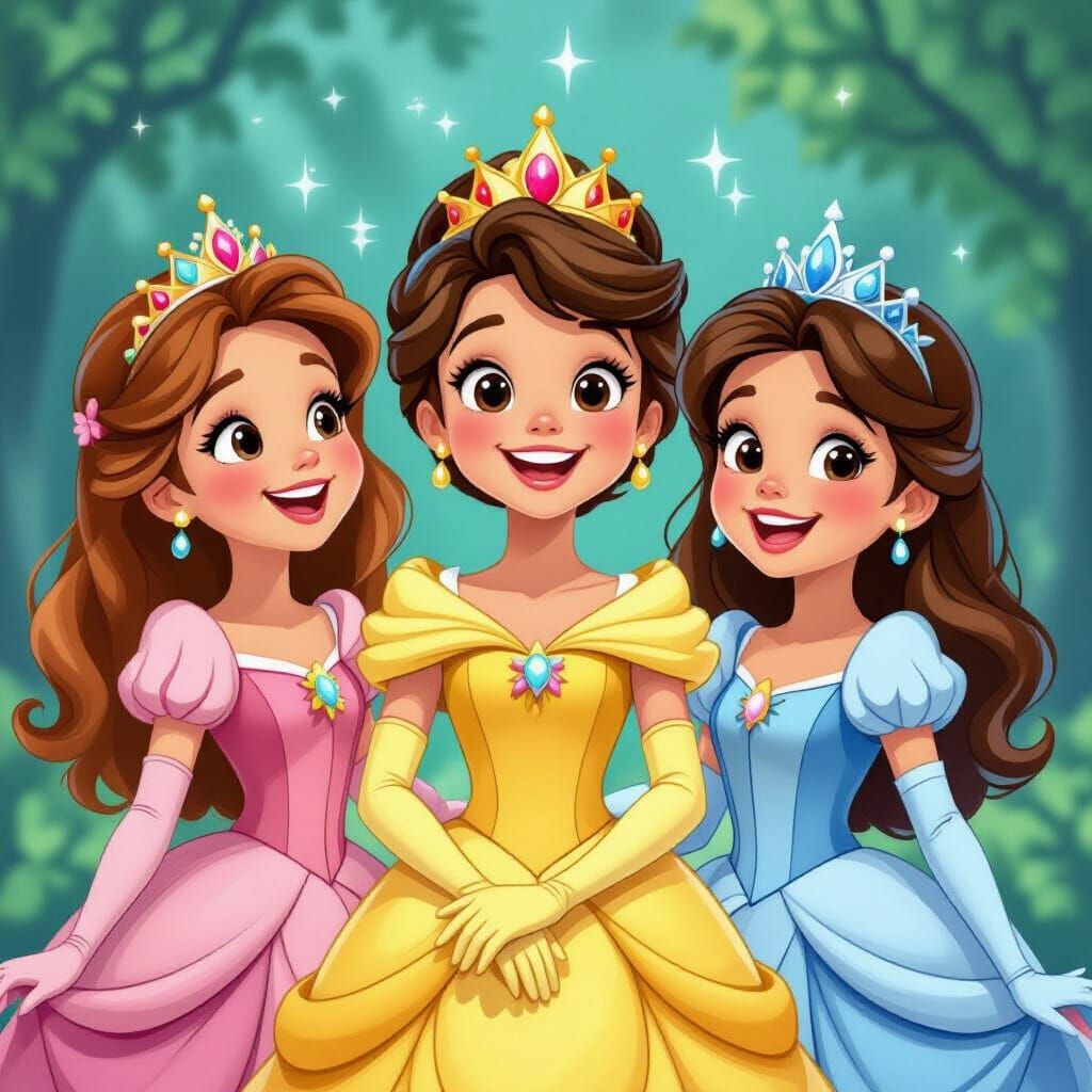 Joyful Boys Dressed as Disney Princesses in Cartoon Style