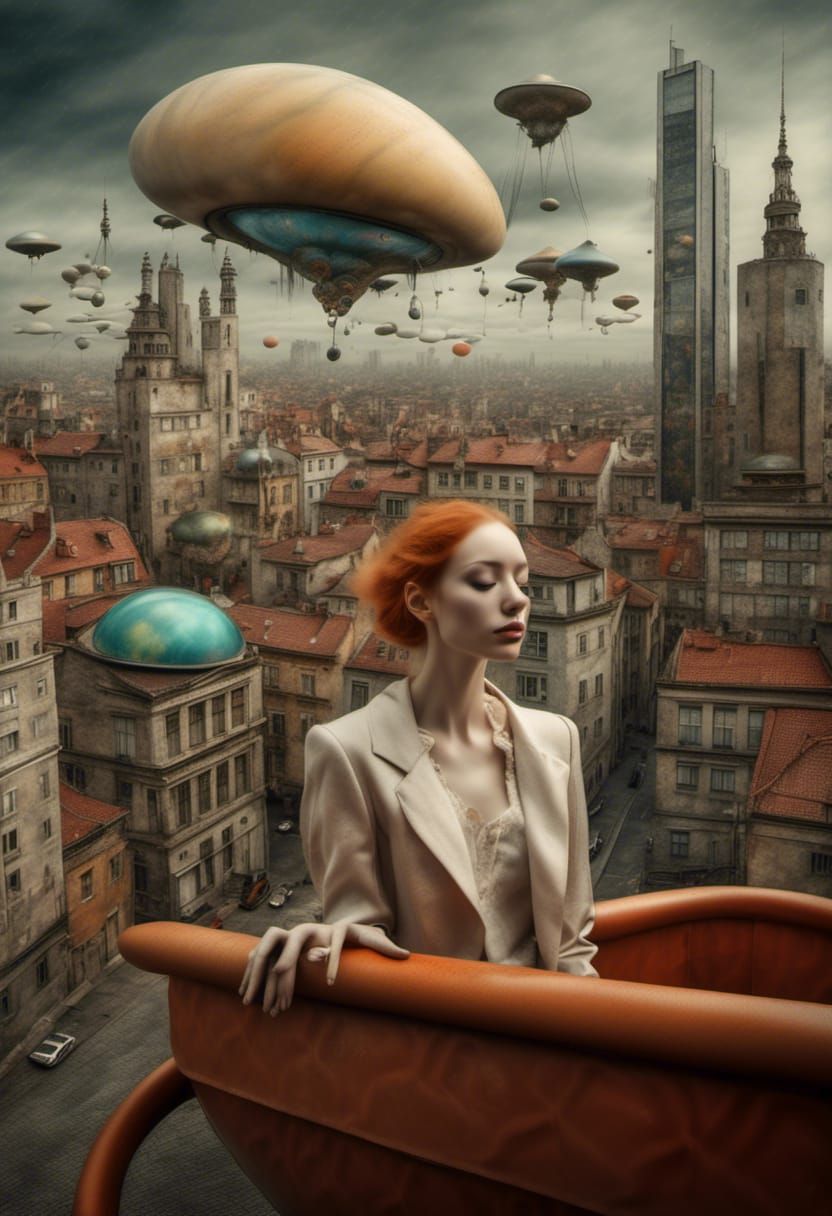 Polychromatic Cityscape with Alien Pets