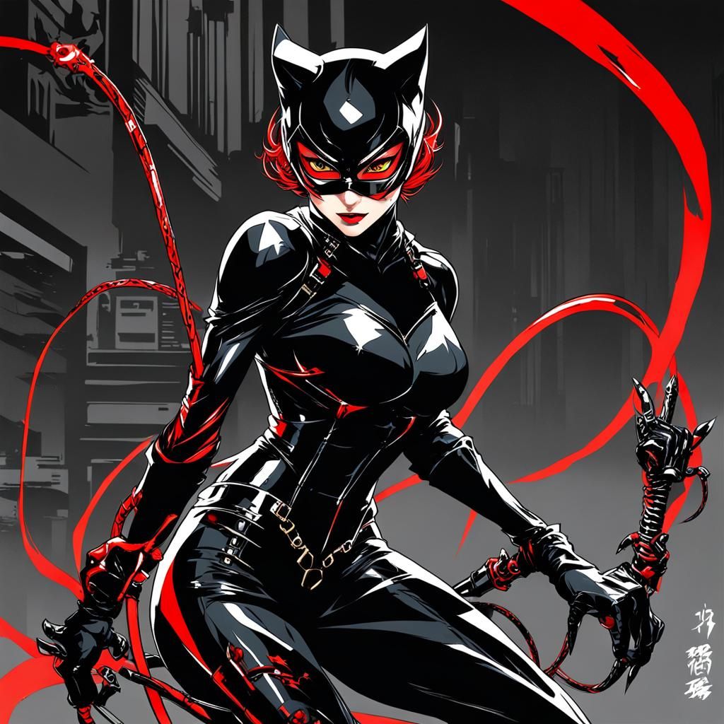 Catwoman with Cybernetic Claws in Anime Style