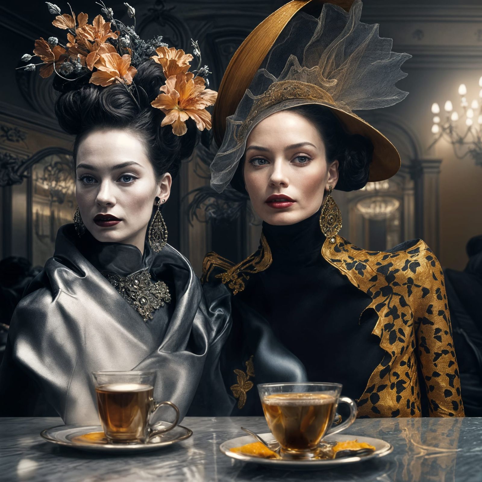 Photorealistic Portrait of Woman in Cafe with Painting