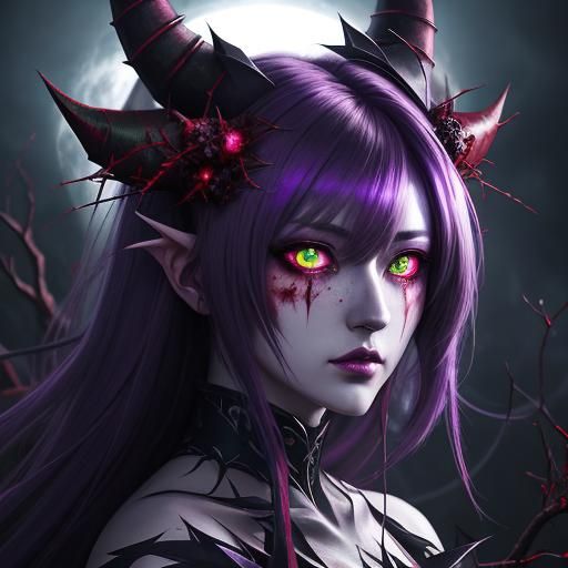 Anime Girl with Horns and Thorn Halo
