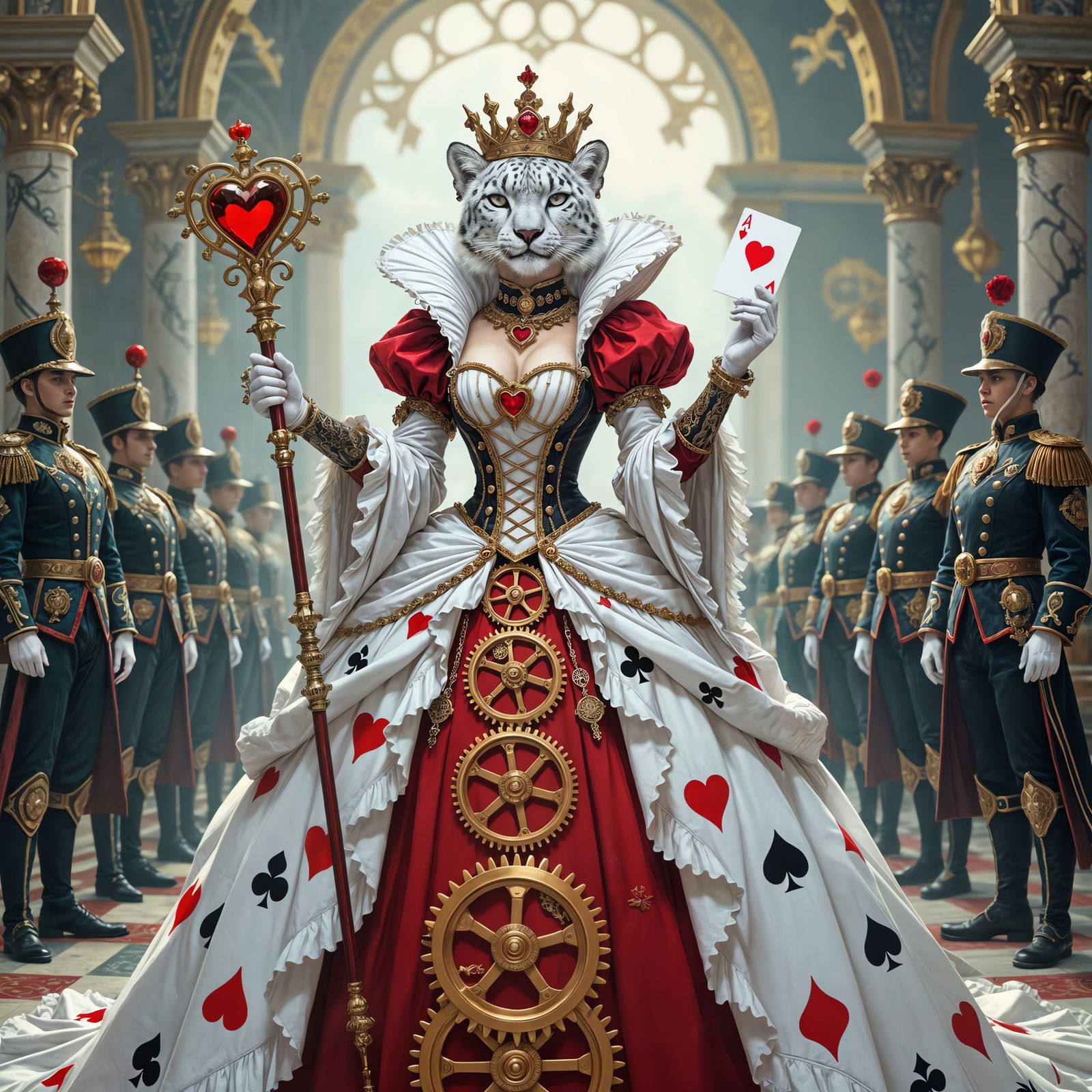 Steampunk Snow Leopard Queen with Gear Dress