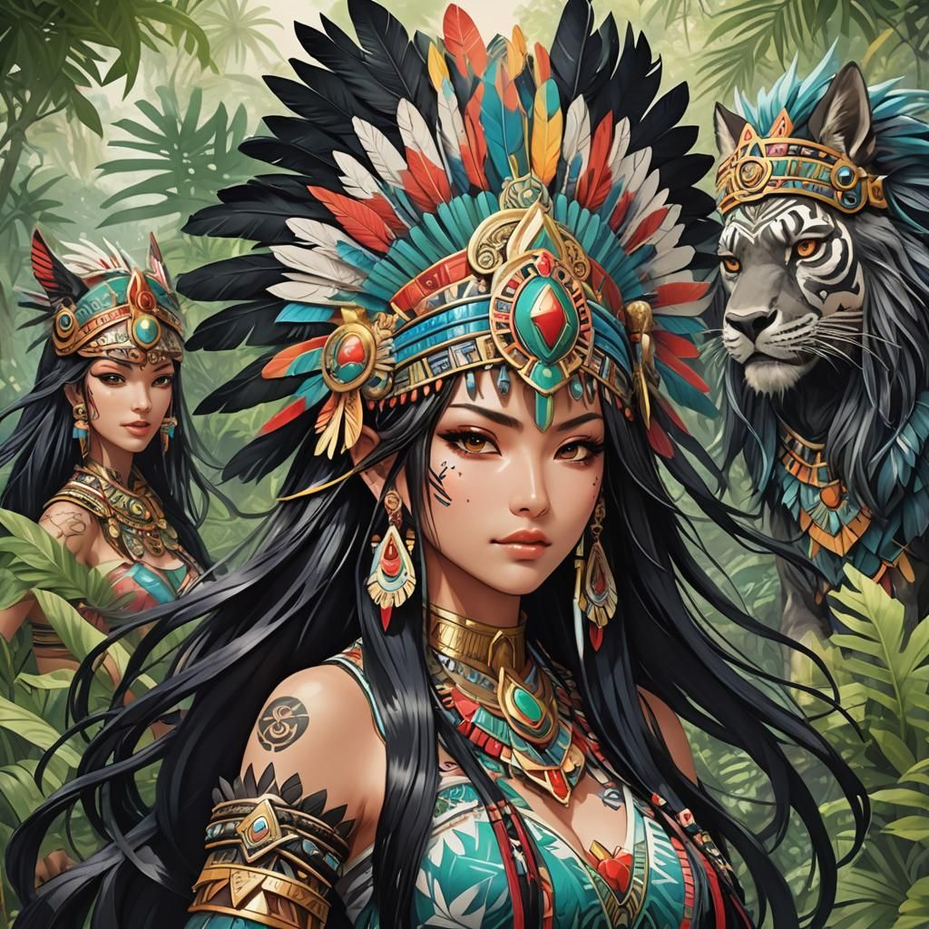 Aztec Manga Princess in Ukiyo-e Style