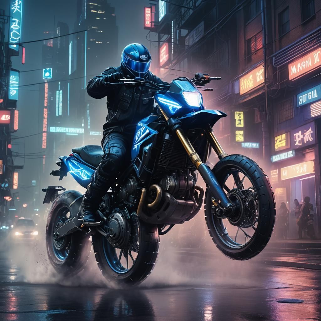 Cyberpunk Yamaha Motorcycle Concept Art in Neon City
