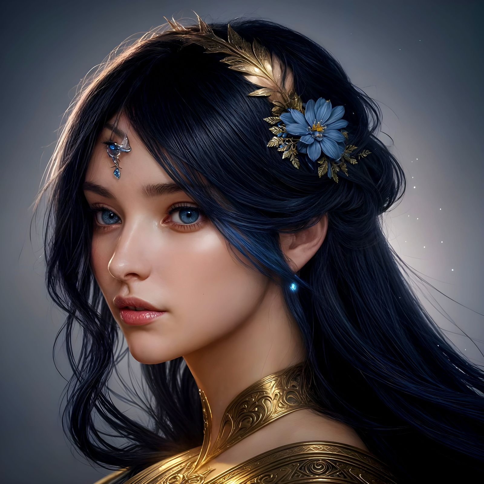 Magical Goddess Portrait in Flowing Chiffon Robe